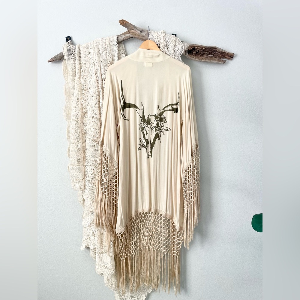 SPELL | Vintage Cream Fringe Kimono OS
